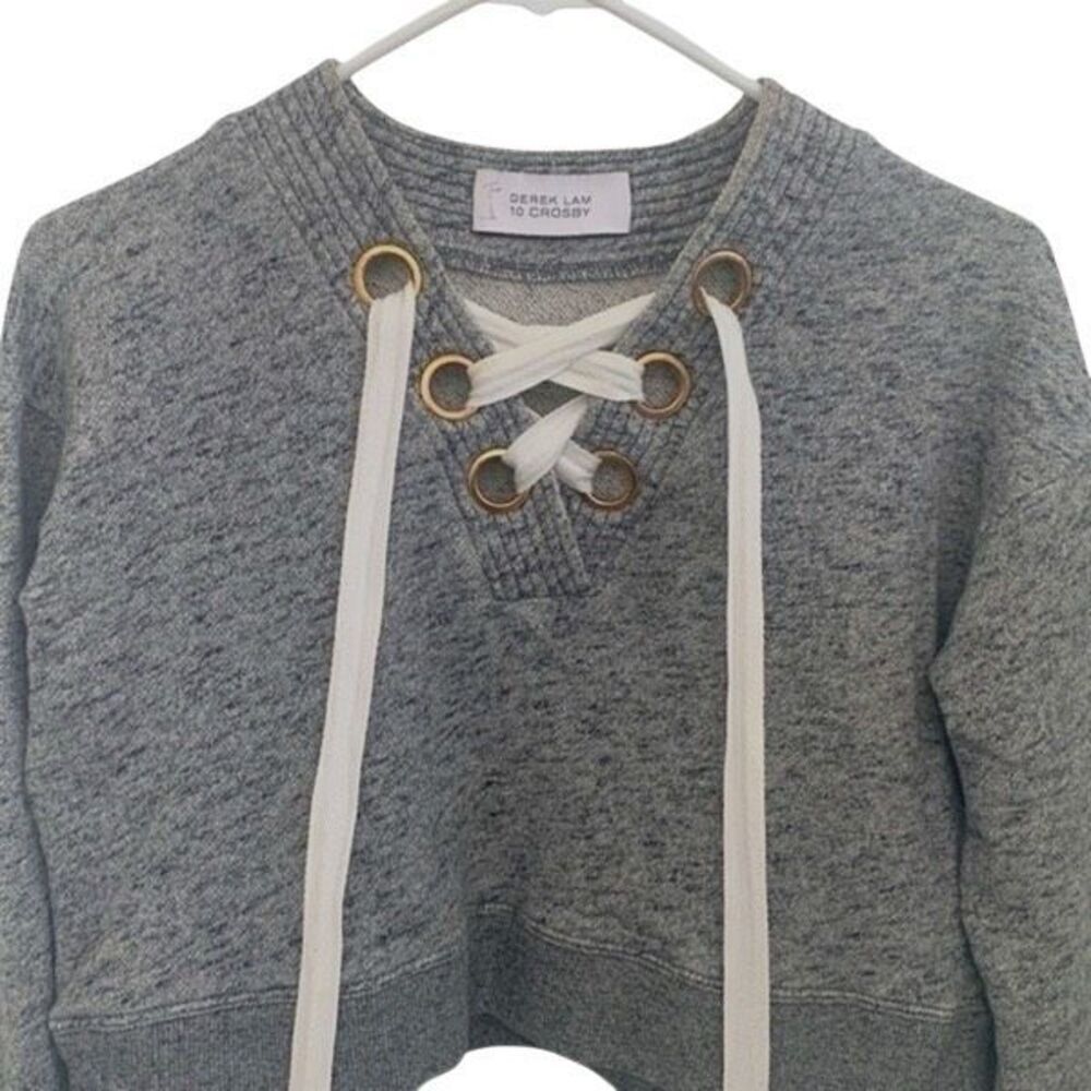 Derek Lam 10 Crosby Gray Lace-Up Cropped Sweatshirt Size P